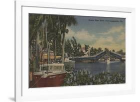 Ft. Lauderdale, FL - New River View & Drawbridge-Lantern Press-Framed Premium Giclee Print