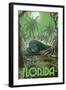 Ft. Lauderdale, Florida - Alligator in Swamp-Lantern Press-Framed Art Print