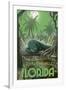 Ft. Lauderdale, Florida - Alligator in Swamp-Lantern Press-Framed Art Print