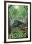 Ft. Lauderdale, Florida - Alligator in Swamp-Lantern Press-Framed Art Print