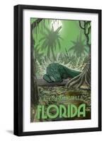 Ft. Lauderdale, Florida - Alligator in Swamp-Lantern Press-Framed Art Print