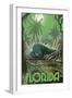 Ft. Lauderdale, Florida - Alligator in Swamp-Lantern Press-Framed Art Print