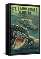 Ft. Lauderdale, Florida - Alligator Scene-Lantern Press-Framed Stretched Canvas