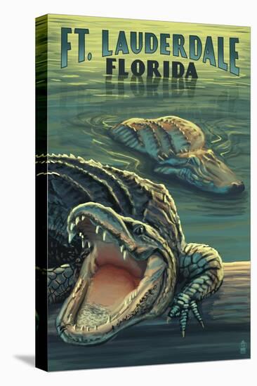 Ft. Lauderdale, Florida - Alligator Scene-Lantern Press-Stretched Canvas