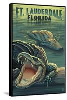 Ft. Lauderdale, Florida - Alligator Scene-Lantern Press-Framed Stretched Canvas