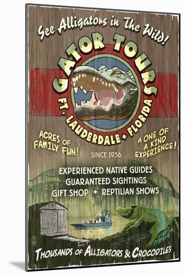 Ft. Lauderdale, Florida - Alligator Tours Vintage Sign-Lantern Press-Mounted Art Print