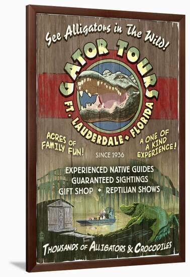 Ft. Lauderdale, Florida - Alligator Tours Vintage Sign-Lantern Press-Framed Art Print