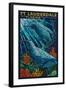 Ft. Lauderdale, Florida - Dolphin Paper Mosaic-Lantern Press-Framed Art Print