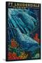 Ft. Lauderdale, Florida - Dolphin Paper Mosaic-Lantern Press-Stretched Canvas