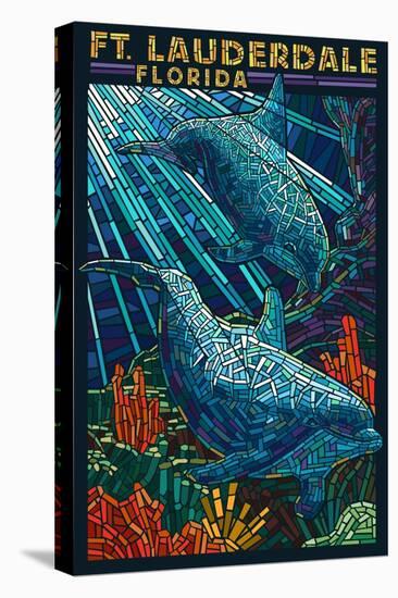 Ft. Lauderdale, Florida - Dolphin Paper Mosaic-Lantern Press-Stretched Canvas