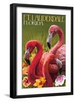 Ft. Lauderdale, Florida - Flamingo Scene-Lantern Press-Framed Art Print
