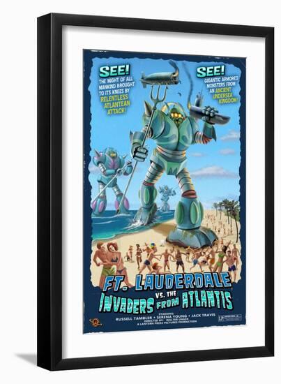 Ft. Lauderdale, Florida - Ft. Lauderdale vs. Atlantean Invaders-Lantern Press-Framed Art Print