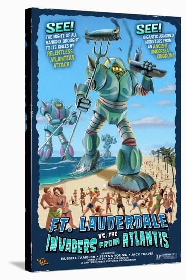 Ft. Lauderdale, Florida - Ft. Lauderdale vs. Atlantean Invaders-Lantern Press-Stretched Canvas