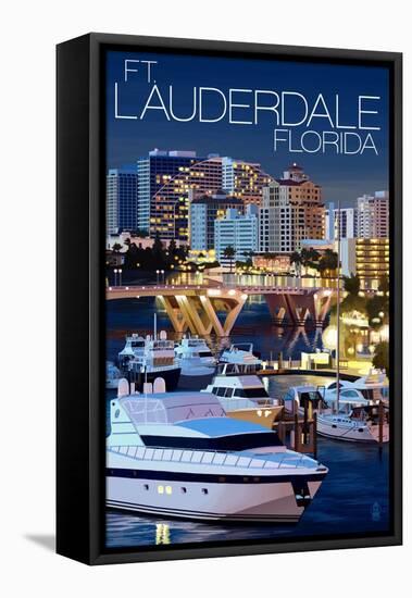 Ft. Lauderdale, Florida - Night Scene-Lantern Press-Framed Stretched Canvas