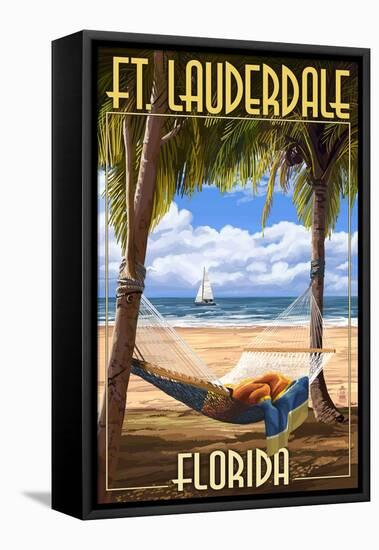 Ft. Lauderdale, Florida - Palms and Hammock-Lantern Press-Framed Stretched Canvas