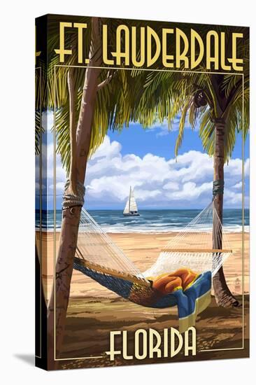 Ft. Lauderdale, Florida - Palms and Hammock-Lantern Press-Stretched Canvas