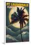 Ft. Lauderdale, Florida - Palms and Moon-Lantern Press-Framed Art Print