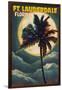 Ft. Lauderdale, Florida - Palms and Moon-Lantern Press-Framed Art Print