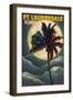 Ft. Lauderdale, Florida - Palms and Moon-Lantern Press-Framed Art Print