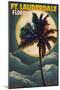 Ft. Lauderdale, Florida - Palms and Moon-Lantern Press-Mounted Art Print