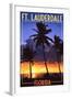 Ft. Lauderdale, Florida - Palms and Sunset-Lantern Press-Framed Art Print