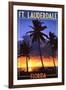 Ft. Lauderdale, Florida - Palms and Sunset-Lantern Press-Framed Art Print