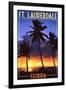 Ft. Lauderdale, Florida - Palms and Sunset-Lantern Press-Framed Art Print