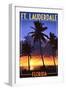 Ft. Lauderdale, Florida - Palms and Sunset-Lantern Press-Framed Art Print