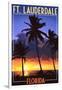 Ft. Lauderdale, Florida - Palms and Sunset-Lantern Press-Framed Art Print