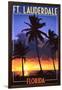 Ft. Lauderdale, Florida - Palms and Sunset-Lantern Press-Framed Art Print