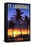 Ft. Lauderdale, Florida - Palms and Sunset-Lantern Press-Framed Stretched Canvas