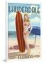 Ft. Lauderdale, Florida - Pinup Girl Surfing-Lantern Press-Framed Art Print