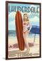 Ft. Lauderdale, Florida - Pinup Girl Surfing-Lantern Press-Framed Art Print