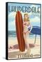 Ft. Lauderdale, Florida - Pinup Girl Surfing-Lantern Press-Framed Stretched Canvas