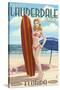 Ft. Lauderdale, Florida - Pinup Girl Surfing-Lantern Press-Stretched Canvas