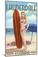 Ft. Lauderdale, Florida - Pinup Girl Surfing-Lantern Press-Mounted Art Print