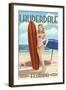 Ft. Lauderdale, Florida - Pinup Girl Surfing-Lantern Press-Framed Art Print