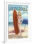 Ft. Lauderdale, Florida - Pinup Girl Surfing-Lantern Press-Framed Art Print