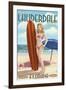 Ft. Lauderdale, Florida - Pinup Girl Surfing-Lantern Press-Framed Art Print