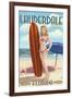 Ft. Lauderdale, Florida - Pinup Girl Surfing-Lantern Press-Framed Art Print