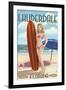 Ft. Lauderdale, Florida - Pinup Girl Surfing-Lantern Press-Framed Art Print