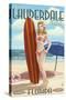 Ft. Lauderdale, Florida - Pinup Girl Surfing-Lantern Press-Stretched Canvas