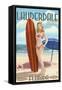 Ft. Lauderdale, Florida - Pinup Girl Surfing-Lantern Press-Framed Stretched Canvas