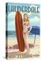 Ft. Lauderdale, Florida - Pinup Girl Surfing-Lantern Press-Stretched Canvas