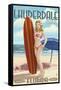 Ft. Lauderdale, Florida - Pinup Girl Surfing-Lantern Press-Framed Stretched Canvas