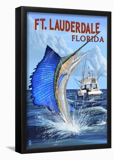 Ft. Lauderdale, Florida - Sailfish Scene-null-Framed Poster