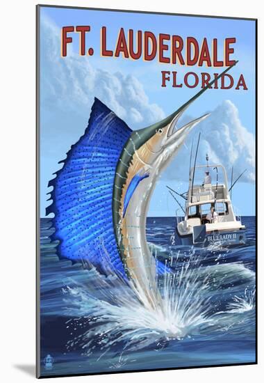 Ft. Lauderdale, Florida - Sailfish Scene-null-Mounted Poster