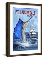 Ft. Lauderdale, Florida - Sailfish Scene-Lantern Press-Framed Art Print