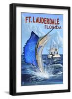 Ft. Lauderdale, Florida - Sailfish Scene-Lantern Press-Framed Art Print