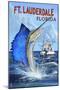 Ft. Lauderdale, Florida - Sailfish Scene-Lantern Press-Mounted Art Print